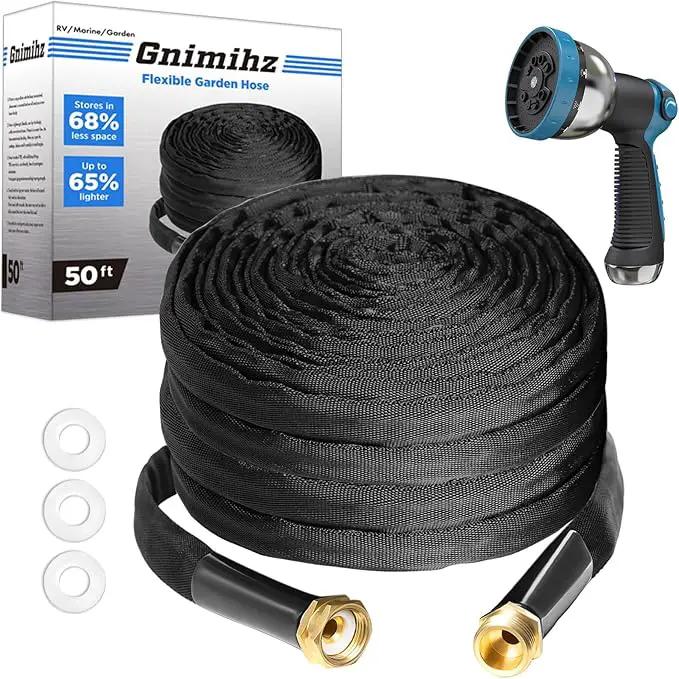 Garden Hose 50ft Made of TPE(BetterThan PVC), with 10 Patterns Sprayer Nozzle, Ultra-Light & Flexible Water Hose with Solid Brass Fittings, Non-Shrinking, Easy to Storage, Drinking Water Safe Material by GreenHaven Gardens