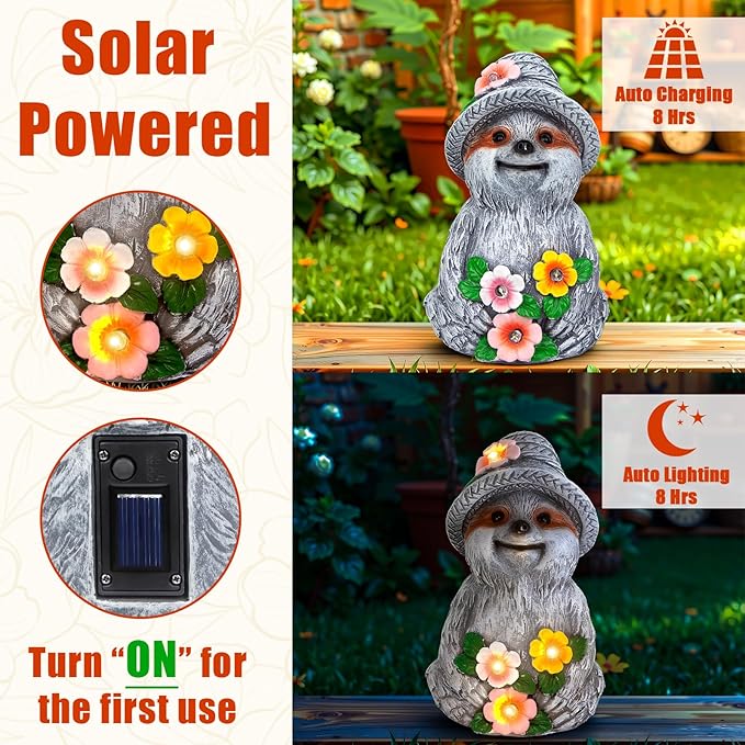 Solar Garden Outdoor Statues Sloth with 4 LED Lights,Lawn Decor Sloth Statue for Patio,Balcony,Yard,Lawn Ornament,Unique Gifts for Mom Grandma by GreenHaven Gardens