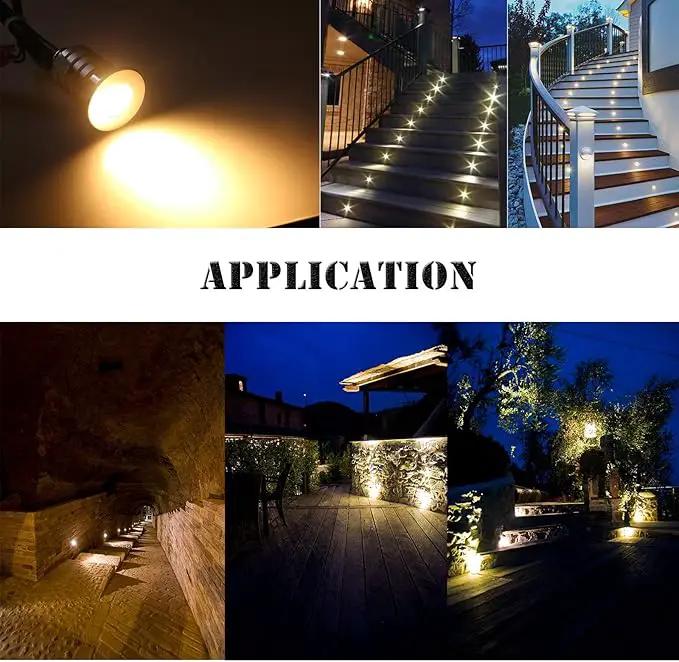 YASHIDA Mini Low Voltage 12-24V DC LED Step Lights,3 Watt Recessed Outdoor LED Landscape Deck Lights for Stair, Pathway, Garden, Warm White 2700K, IP67 Waterproof Stainless Steel Aluminum by GreenHaven Gardens