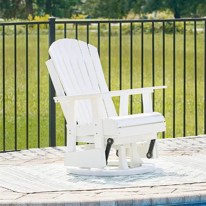 Signature Design by Ashley Hyland Wave Casual Weather Resistant HDPE Outdoor Swivel Glider Chair, White by GreenHaven Gardens