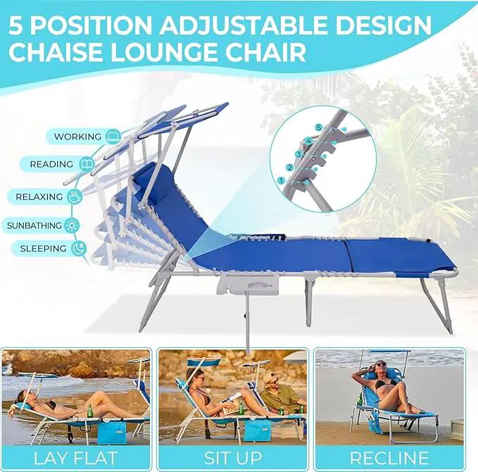 #WEJOY 4 in 1 Tanning Chair with Face Hole & Canopy & Side Table, 5 Positions Adjustable Folding Quick Dry Facedown Chaise Lounge with Pillow for Beach Poolside Outdoor Camping Patio (Darkblue) by GreenHaven Gardens