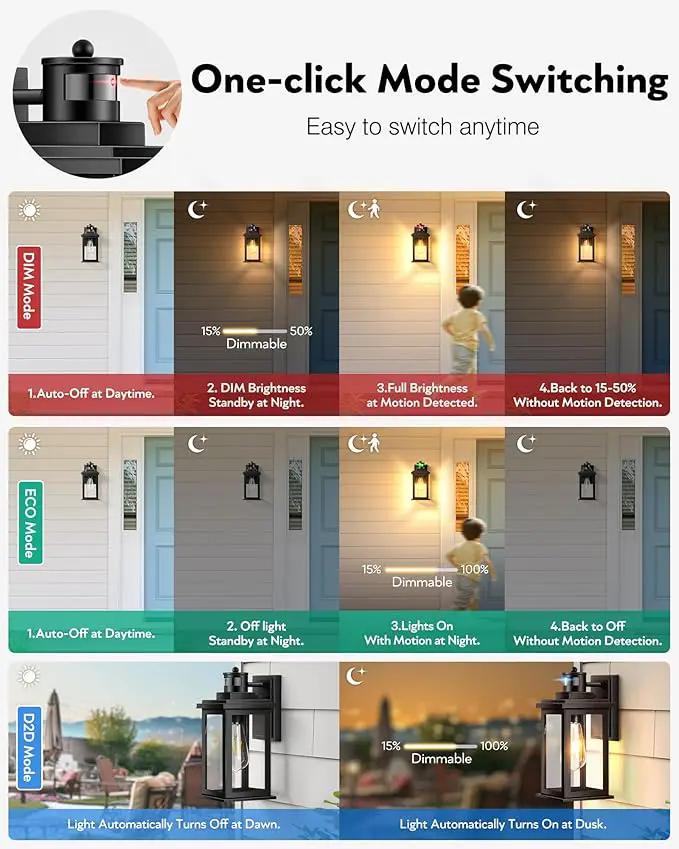VIANIS Outdoor Motion Sensor Light, Black Exterior Lighting Fixtures Sconce, Dusk to Dawn Outdoor Lighting, Waterproof Front Porch Light for Garage, Patio, Doorway, Anti-Rust, Hardwired, Non-Solar by GreenHaven Gardens