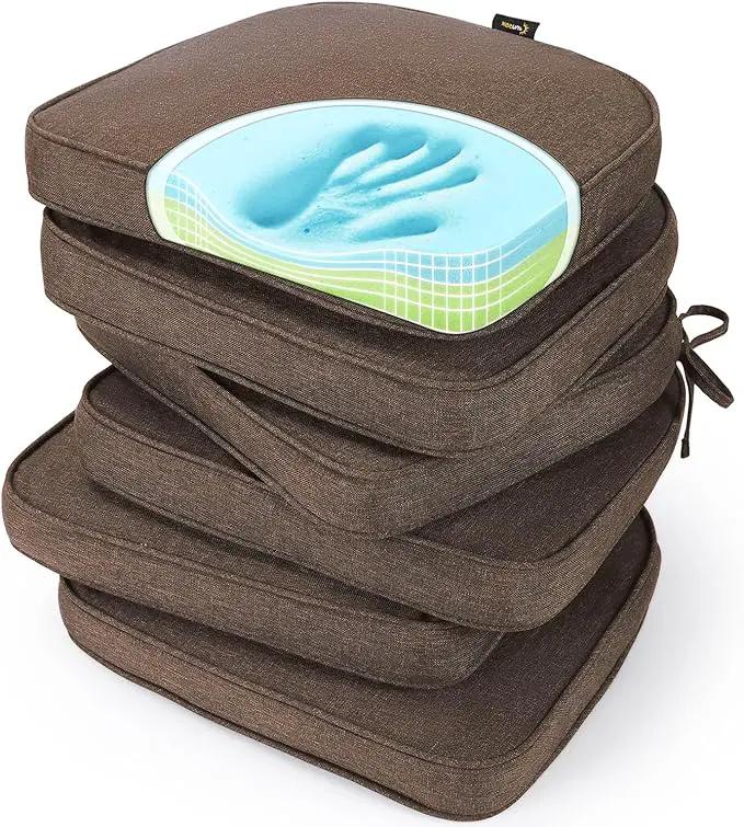 SUNROX Gel Memory Foam Chair Cushions, FadeShield Water-, Stain-Resistant Durable Reversible Seat Cushion Pads with Ties for Indoor/Outdoor Kitchen Dining Office 17"x16" Set of 6, Heather Chestnut by GreenHaven Gardens
