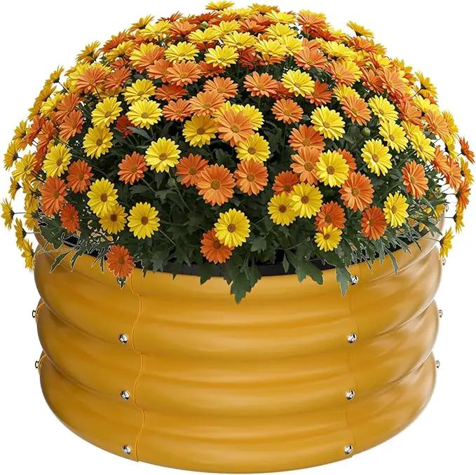 ZXZYHFTY Round Galvanized Raised Garden Bed kit,Yellow Outdoor Garden Raised Planter Box, Round Large Metal Raised Garden Beds for Vegetable 2 * 2 * 1ft 1 Pack by GreenHaven Gardens