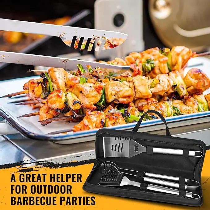 BBQ Grill Tools Set 16-inch Heavy Duty, 3 Pcs - Barbecue Utensils Kit for Camping, Kitchen, Outdoor Cooking,Suitable as a Gift for Men, Fathers, Friends by GreenHaven Gardens