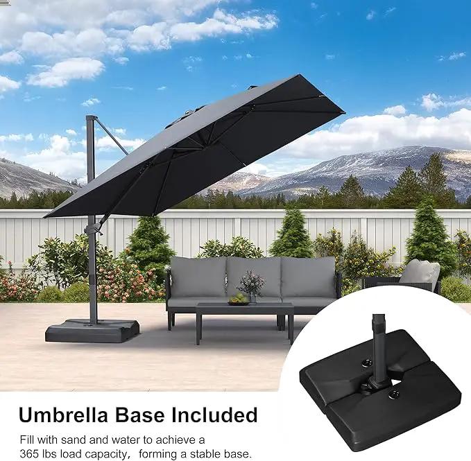 PURPLE LEAF 10' × 10' Patio Cantilever Umbrella with Base Outdoor Square Adjustable Offset Umbrellas with 360-degree Rotation and 8 Heavy Duty Metal Ribs for Garden Deck Pool Grey by GreenHaven Gardens