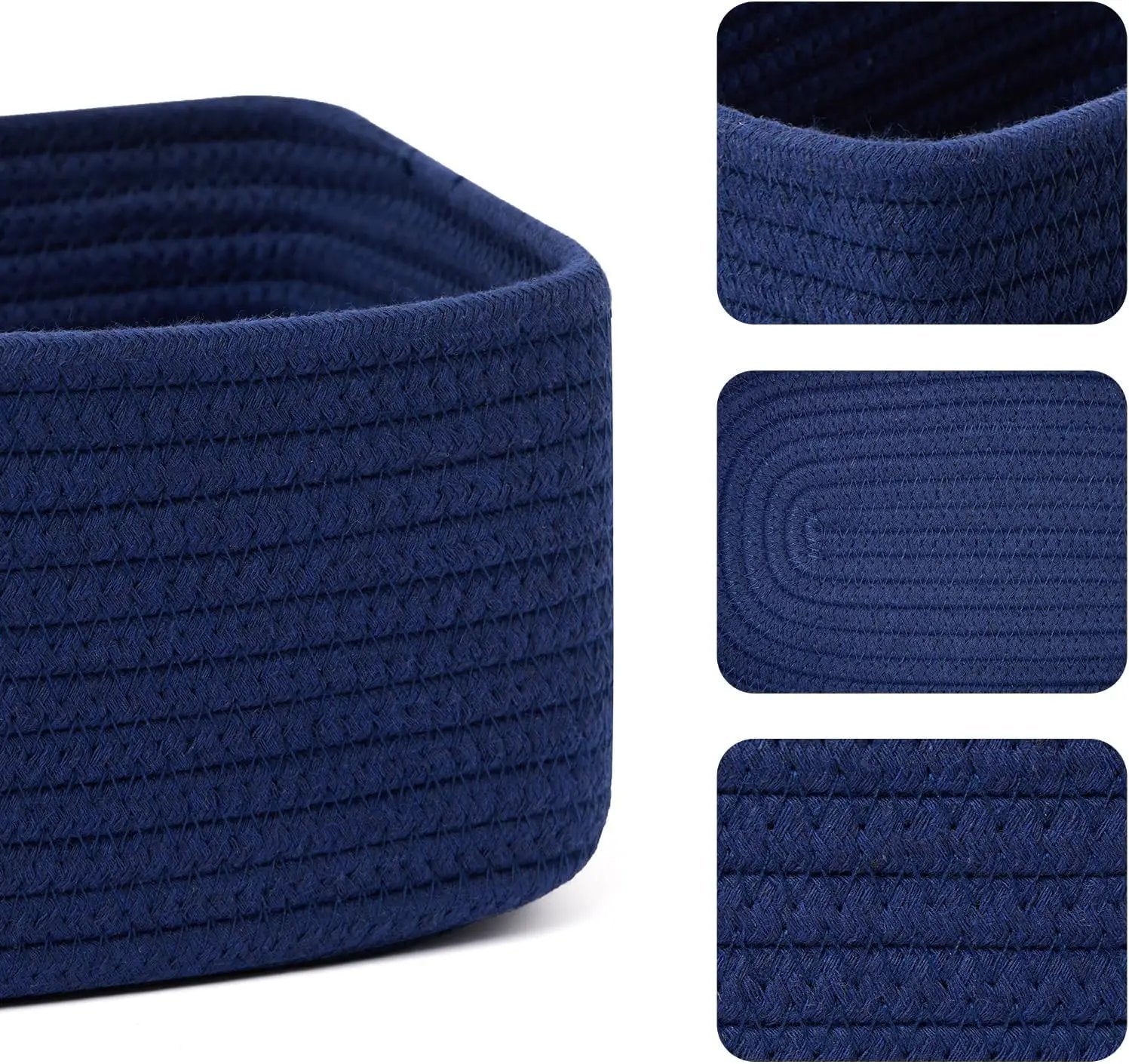 Small Storage Baskets for Organizing | Closet Organizer Bins | Shelf Toy Basket | Woven Rope Baskets | Cube Decorative Box | Shallow Basket | 11.5x7.5x4.7” | 3 Packs Navy Blue by GreenHaven Gardens