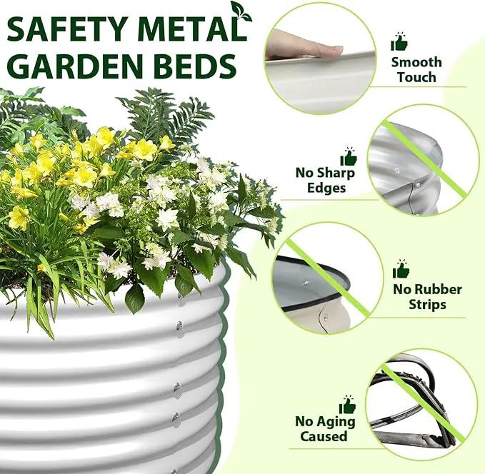 A ANLEOLIFE 8x4x2ft Galvanized Raised Garden Bed Kit, Oval Metal Deep Root Planters for Outdoor Plants Vegetables Flowers Herb, Large Bottomless, 478 Gallon Capacity- Antique White by GreenHaven Gardens