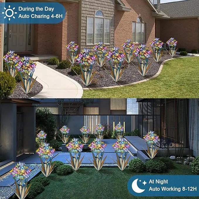 Homight Solar Metal Agave Butterfly Flower Stick Garden Sculpture - Outdoor Gift, Christmas Lights - Swaying Butterfly Garden Lights (2 PCS Blue) by GreenHaven Gardens