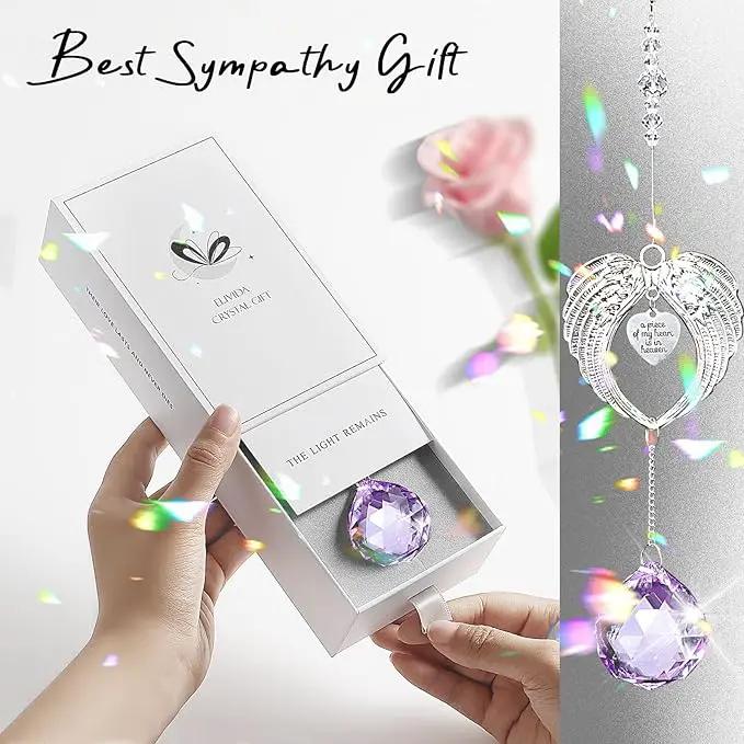 Sympathy Gift Modern Grief Gift for Lose of Loved Ones, Memorial Suncatcher with 40mm Crystal Ball, Sorry for Your Lose Rainbow Maker, Bereavement Gift Idea Angel Wings Design, Purple by GreenHaven Gardens