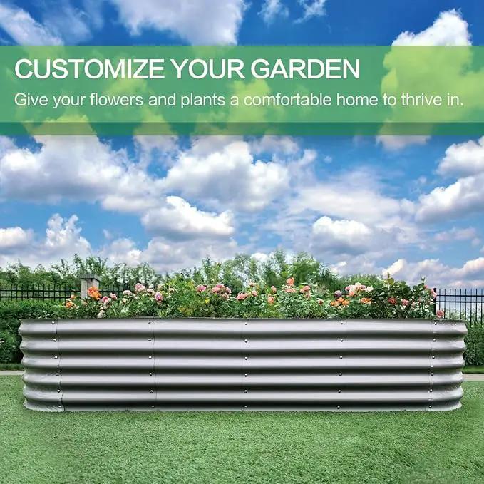 Gardmax Galvanized Raised Garden Bed, Lightweight Planter Boxes Outdoor with Easy Assembly, Large Garden Bed for Vegetables, Fruits, Flower Silver 8FT by GreenHaven Gardens