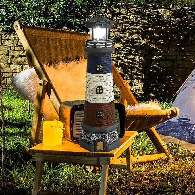 Solar Light Tower Lighthouse Night Light Solar Rotating Lighthouse Outdoor Lighthouse Ornaments Outdoor Solar Lantern Garden Decor Street Light Resin to Rotate by GreenHaven Gardens