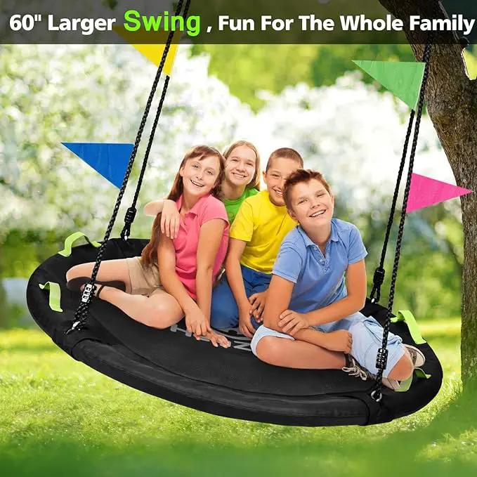 Tree Swing, 60 inch Larger Saucer Swing for Whole Family, 900lbs Weight Capacity, with Adjustable Hanging Straps, for Outdoor Backyard, Gifts for Kids, Black by GreenHaven Gardens
