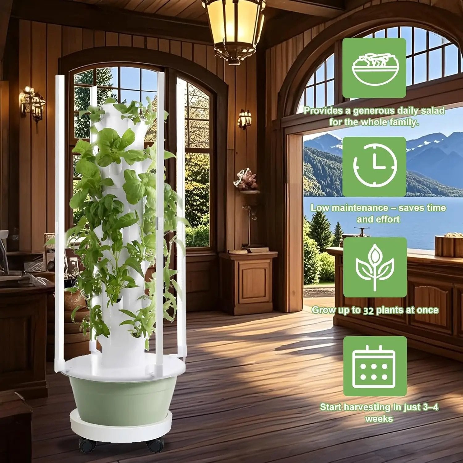 Hydroponic Growing System Kit with LED Grow Lights, Vertical Hydroponic Tower, Indoor Herb Garden, 32 Planting Pods,Lettuce Growing Garden by GreenHaven Gardens