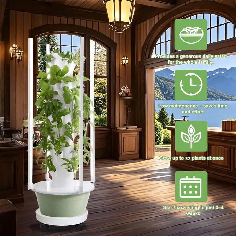 Hydroponic Growing System Kit with LED Grow Lights, Vertical Hydroponic Tower, Indoor Herb Garden, 32 Planting Pods,Lettuce Growing Garden by GreenHaven Gardens
