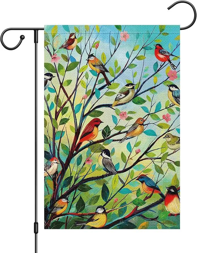 Louise Maelys Spring Welcome Garden Flag Bird Tree Double Sided 12x18 Inch Floral Small Burlap Holiday House Yard Outdoor Outside Home Decor by GreenHaven Gardens