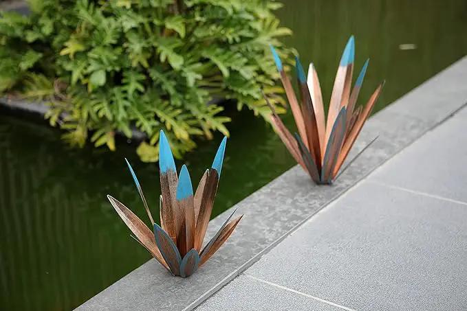 Large Tequila Rustic Sculpture, Rustic Metal Agave Plants for Outdoor Patio Yard, Home Decor Hand Painted Metal Agave Garden Yard Statue, Outdoor Lawn Ornaments (3 Big) by GreenHaven Gardens