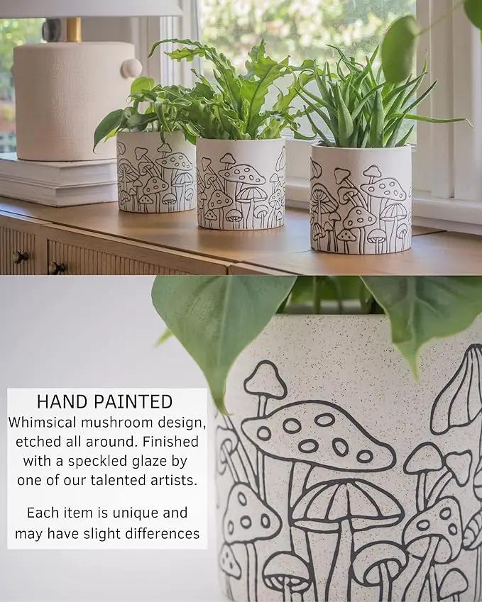 BASE ROOTS Mushroom Planter, Speckled White, Indoor/Outdoor, Holds Small Plants