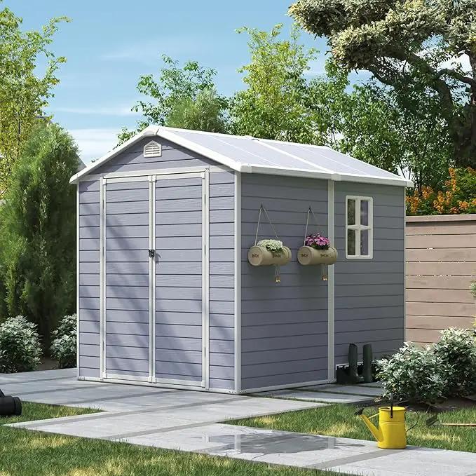Aoxun 6X8 FT Resin Outdoor Storage Shed with Floor, Plastic Garden Shed with Lockable Door and Window, Tools House to Store Patio Furniture, Bike Accessories, Garbage Can and Lawn Mower - Grey by GreenHaven Gardens