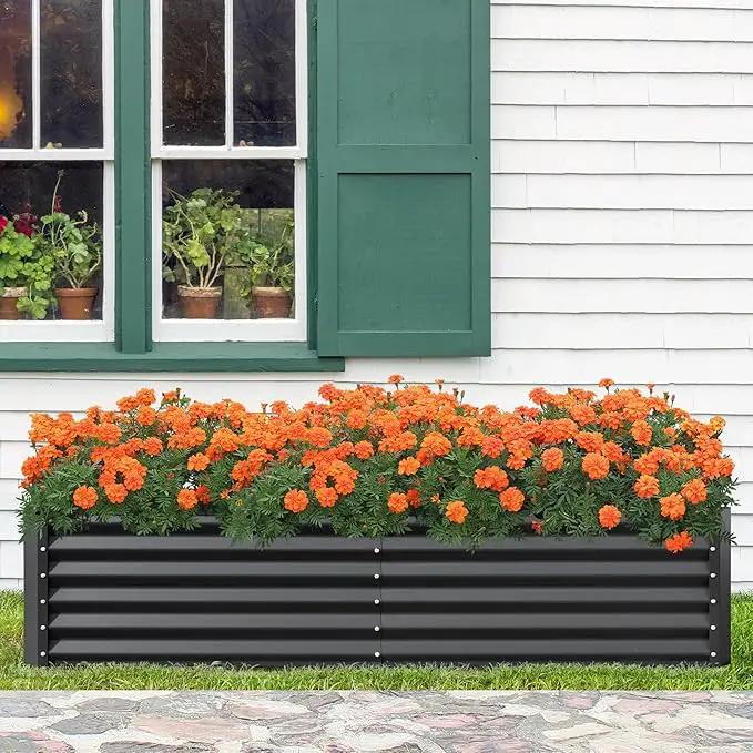 Domi Raised Garden Beds Outdoor, 8x4x1.5Ft Thickening Tall Metal Rectangular Deep Root Box Planter for Vegetables, Flowers, Herbs, and Succulents 1.5" Deep w/ 342 Gallon Capacity - Dark Gray by GreenHaven Gardens