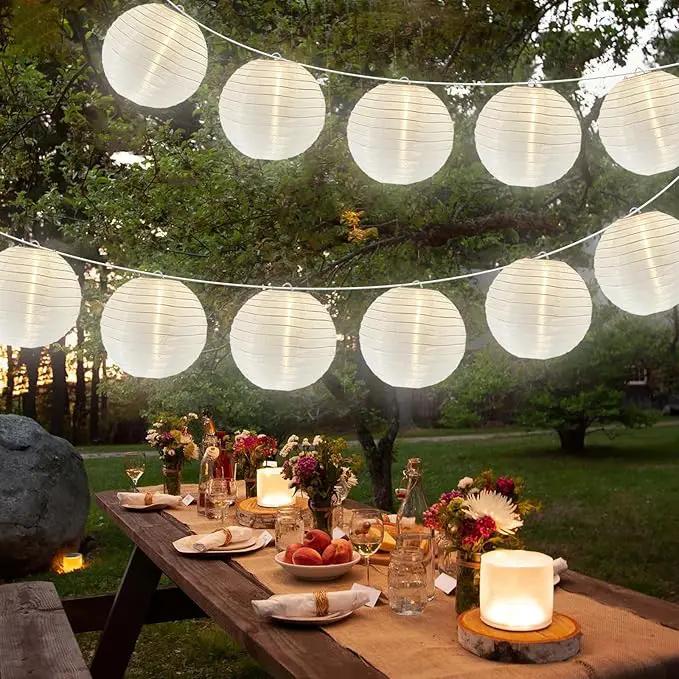 Lantern String Lights Outdoor, 27.5FT White Lantern String Lights Plug in with 10 Nylon Lanterns and G40 LED Bulbs, Hanging Light Strings Waterproof for Indoor Bedroom Outdoor Patio Wedding Party by GreenHaven Gardens