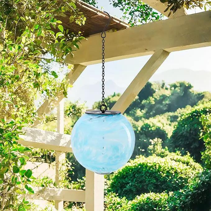 VCUTEKA Solar Chandelier Outdoor, Hanging Glass Solar Light with Hook Up, Garden Lanterns Decor for Yard, Tree and Patio, Blue by GreenHaven Gardens