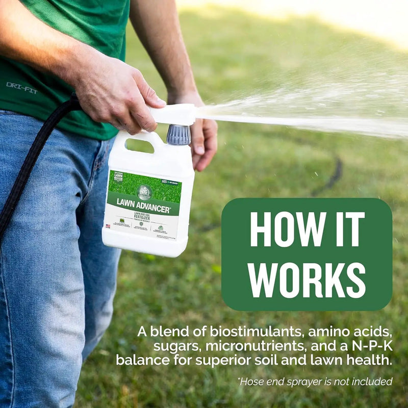 Turf Titan Lawn Advancer – Green Lawn Booster and Lawn Fertilizer (1 Gallon) – Fast Acting Grass Fertilizer w/Tri-Action Formula – Fertilizer Concentrate for Grass Growth - Covers up to 32,000 Sq Ft by GreenHaven Gardens