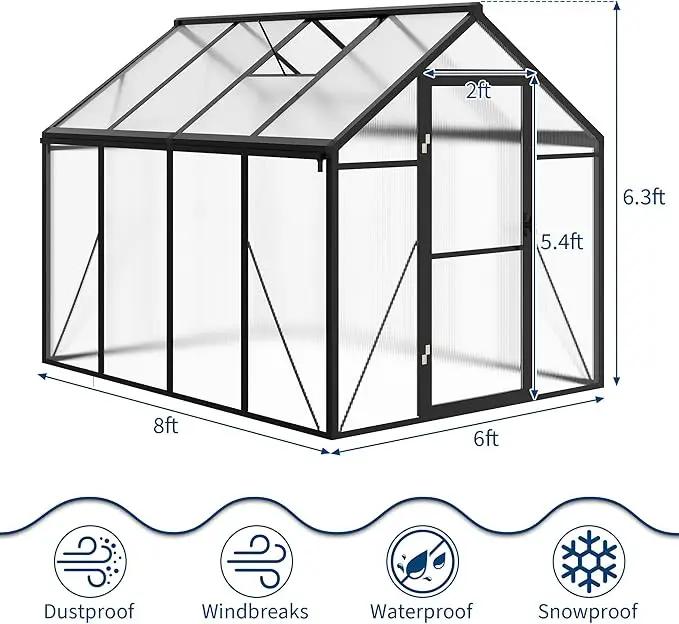 6 x 8 FT Greenhouse, Greenhouses for Outside, Polycarbonate Greenhouse with Aluminum Frame, Lockable Door and Ajustable Roof Vent for Backyard, Green Houses for Outside Garden Backyard, Patio by GreenHaven Gardens
