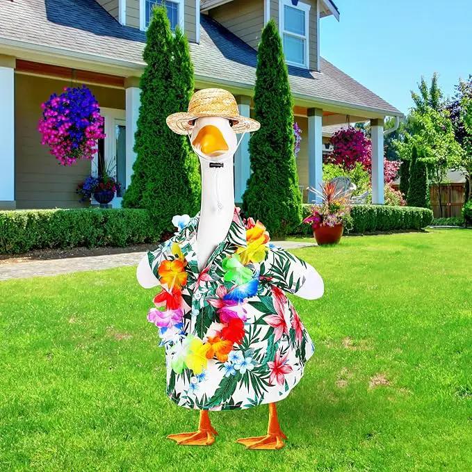 Goose Outfit Lawn Goose Porch Clothing Outfits for Yard Summer Luau 23'' Lawn Outdoor Decoration(Hawaiian Style) by GreenHaven Gardens