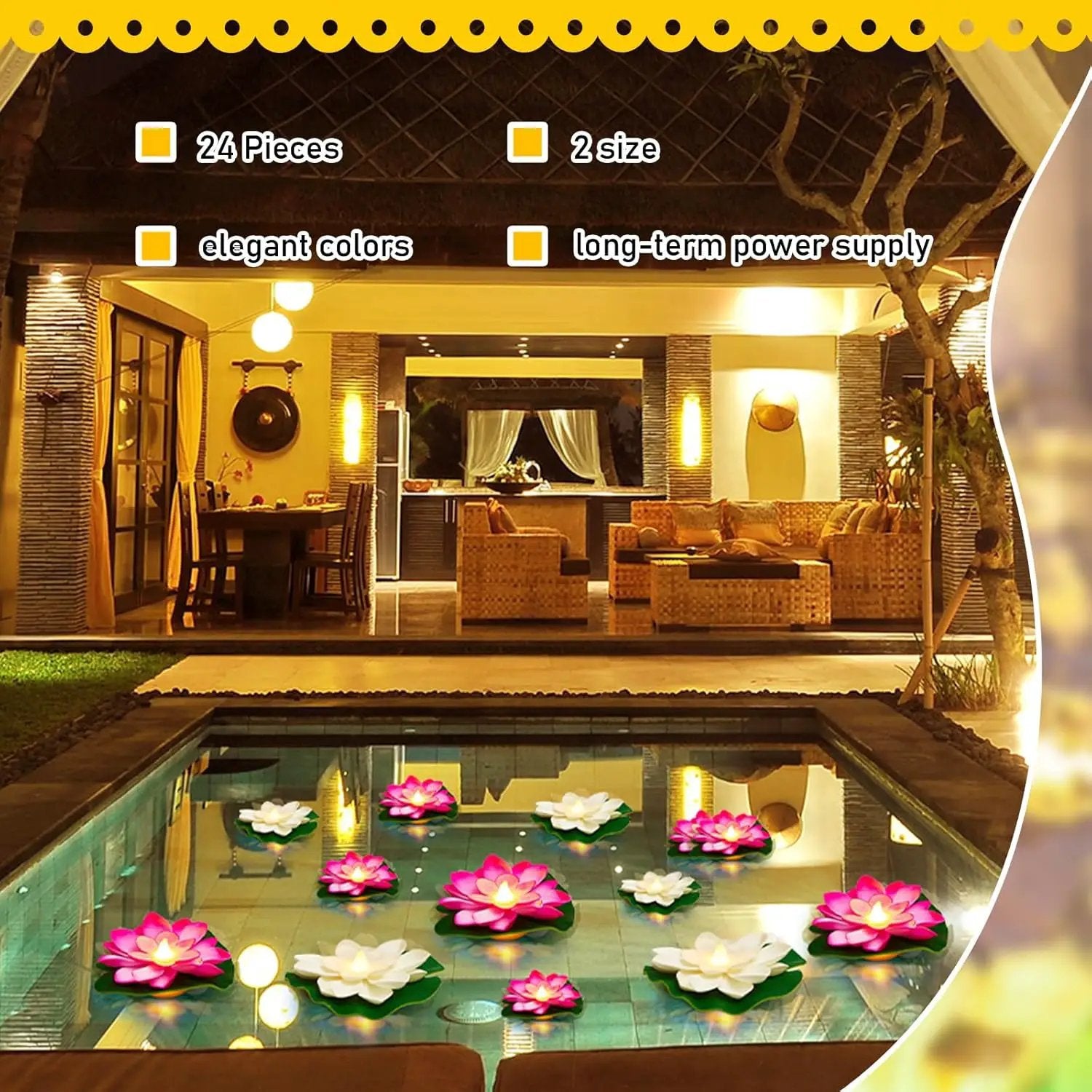 Liliful 24 Pcs Diwali Lotus Decoration Pool Floating Lights, Artificial Flowers Lotus with LED,Lily Pads Water Lantern for Indian Puja Home Decoration(3.94 Inch, 5.91 Inch,White, Pink) by GreenHaven Gardens