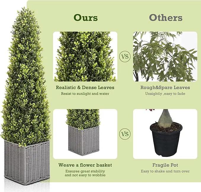 48 Inch Artificial Boxwood Outdoor Topiary Tree Set of 2, 4FT Potted Boxwood Tree Cone Topiary Artificial Plant Shrub for Front Porch Home Office Decor… by GreenHaven Gardens