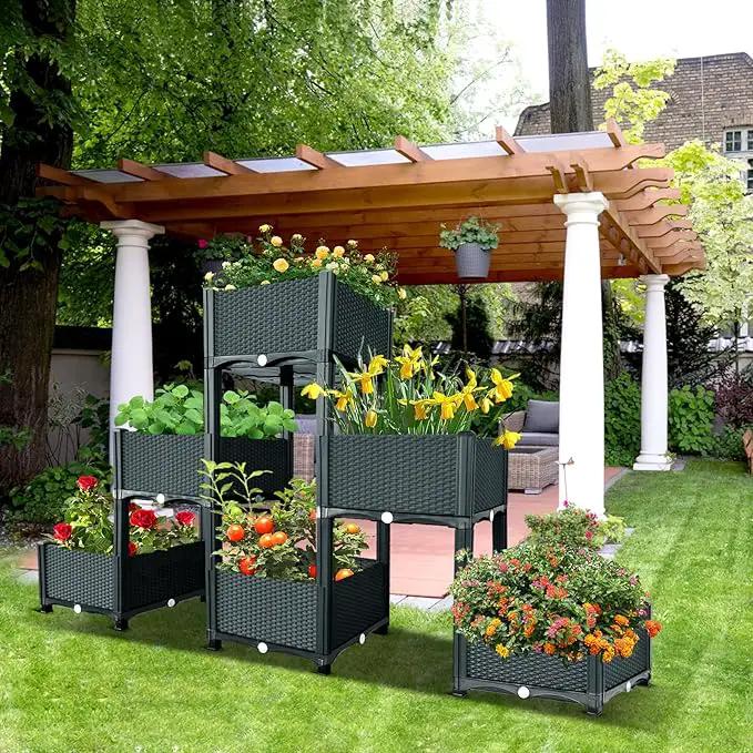MAYOLIAH Garden Raised Bed Kit, 6 Elevated Planter Boxes with Drainage Holes, Taller Plastic Garden Bed for Vegetables Herbs Flowers Fruits Planting in Front Porch Yard Patio Balcony, Grey by GreenHaven Gardens