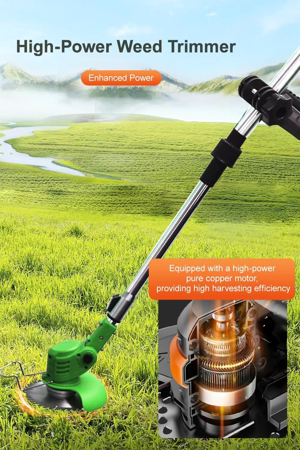 Cordless Weed Wacker,Electric Weed Eater,2 Batteries,Grass Trimmer Cordless,Lightweight and Foldable Design,Weed Erimmer, Green by GreenHaven Gardens