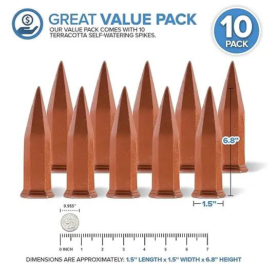 Modern Innovations Ceramic Terracotta Self Watering Spikes (10 Pack) Vacation Automatic Plant Waterer Devices, Indoor/Outdoor Planter Insert, Terra-Cotta Stakes for Potted Plants, Auto-Water System by GreenHaven Gardens