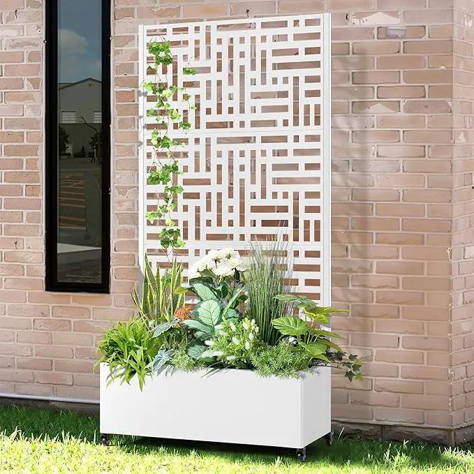 Raised Garden Bed with Trellis and Wheels,73"x35"x16" Metal Raised Garden Bed,White Modern Metal Planter with Climbing Trellis for Vines & Vegetables by GreenHaven Gardens