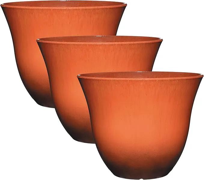 Classic Home and Garden Honeysuckle Resin Flower Pot Planter, Orange Ember, 13" (Pack of 3) by GreenHaven Gardens