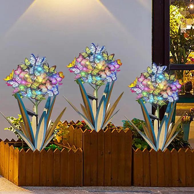 Homight Solar Metal Agave Butterfly Flower Stick Garden Sculpture Outdoor Gift Solar Garden Christmas Lights Swaying Butterfly Sunflower Garden Lights Solar Outdoor (3 PCS Blue) by GreenHaven Gardens