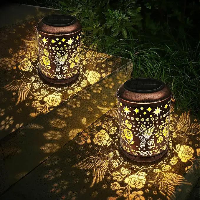 Kaixoxin 2 Pack Solar Garden Decor Metal Lantern Hummingbird Table Lamp Bronze Outdoor Dercoration Great Gift for Women Mon Grandma Hanging Lights for Patio Courtyard Garden by GreenHaven Gardens
