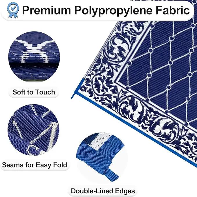 OutdoorLines Indoor Outdoor Rug for Patio 6x9 ft - Reversible Outside Carpet, Stain & UV Resistant Portable RV Mat, Plastic Straw Rug for Camping, Pool Deck, Porch Rhombus Navy & White by GreenHaven Gardens