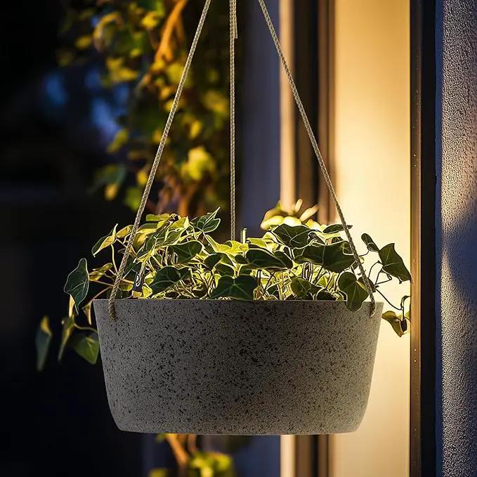 La Jolie Maison Large Hanging Planters - 12 Inch Outdoor Flower Pots, Rock Gray Hanging Garden Planters Set of 2 by GreenHaven Gardens