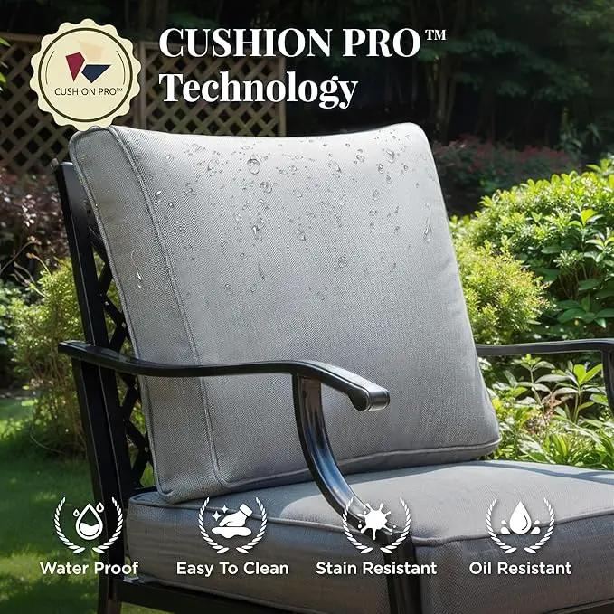 Patio Furniture Set with Fire Pit Table, 5 Pcs Metal Outdoor Conversation Set, 4 Swivel Chairs with 5.75" Extra Thick Cushion and 28" Fire Pit Table for Backyard Deck, Grey