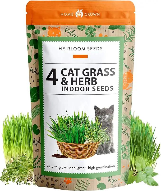 HOME GROWN 3200+ Cat Grass – 𝗡𝗢𝗡-𝗚𝗠𝗢 𝗨𝗦𝗔 Grown Catnip, Alfalfa, Oat, Cat Grass Mix – Indoor Cat Grass Kit Refill – High-Germination Pet Grass for Hairball Relief & Digestion by GreenHaven Gardens