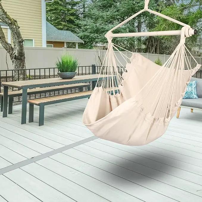 Highwild Hanging Rope Hammock Chair Swing Seat for Any Indoor or Outdoor Spaces - 500 lbs Weight Capacity (Beige) by GreenHaven Gardens
