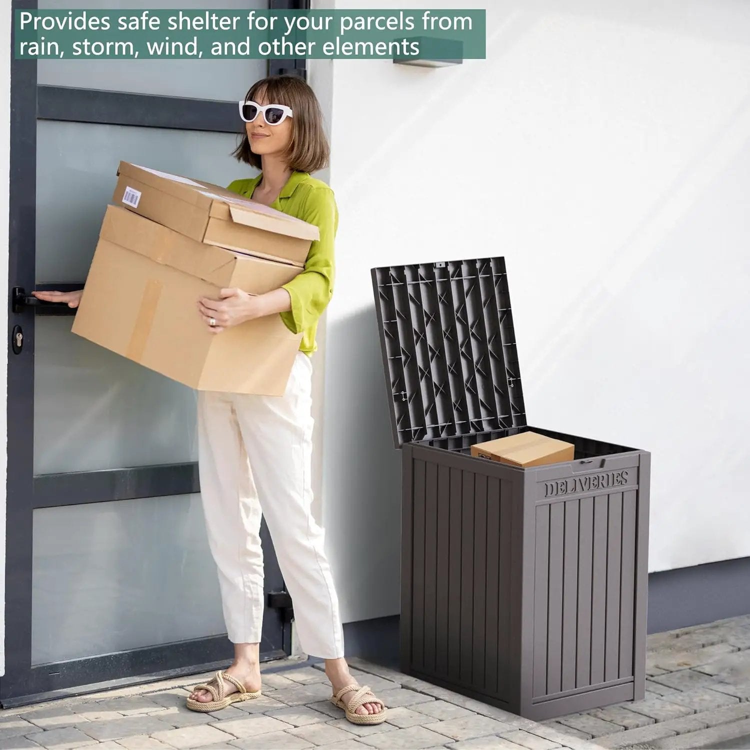 55 Gallon Outdoor Storage Box Waterproof Lockable Resin Deck Box Large, Patio Storage Bin for Pool Accessories Cushion Furniture, Garden Tools, UV-Resistant Outside Delivery Grey by GreenHaven Gardens