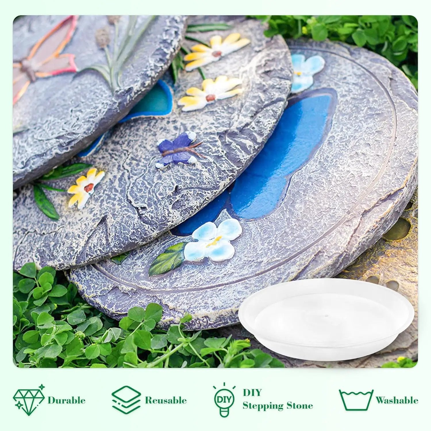 U0U 3 Size Round Stepping Stone Mold,10" 11.4" 12.6" Cement Molds for Concrete,White Plastic Concrete Molds for Casting Garden Pathmate Pavement Precast and Forms Walkway by GreenHaven Gardens