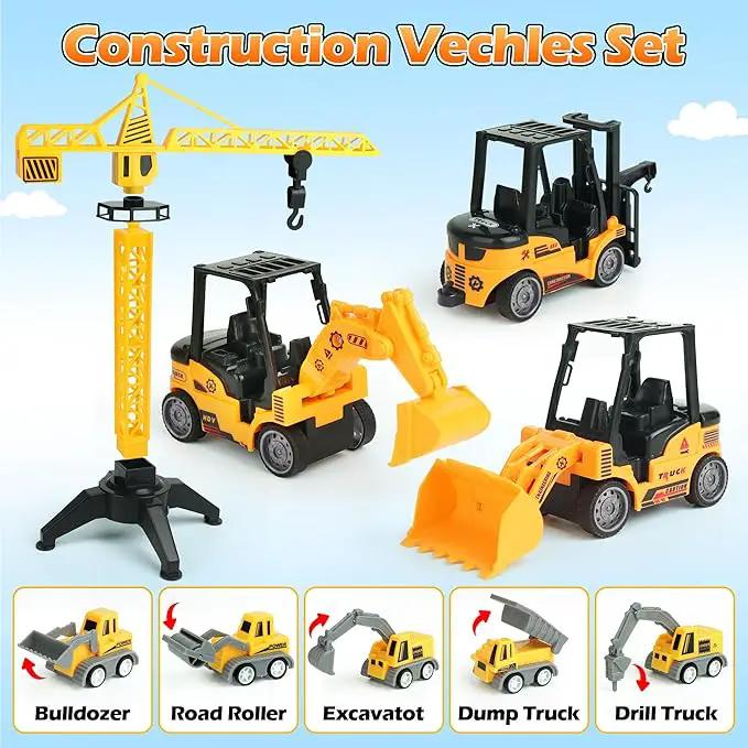Sand Construction Site Kit - 37 Pcs Play Sand Art Kit with 8 Construction Trucks, Folding Sandbox, 2.2 lbs Magic Sand, Crane, Worker, Road Signs, Molds, Shovel - Ideal Toys for Boys Girls Age 3+ by GreenHaven Gardens