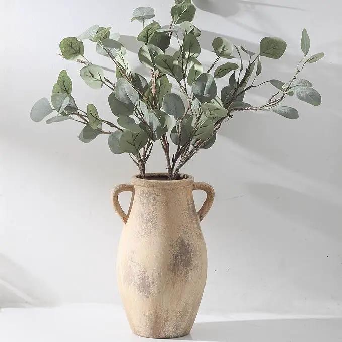 Large Ceramic Vase,11.3 inch Tall Farmhouse Flower Vase with 2 Handles,Terracotta Decorative Flower Vase for Home Decor, Living Room Entryway Table Centerpiece Decor by GreenHaven Gardens