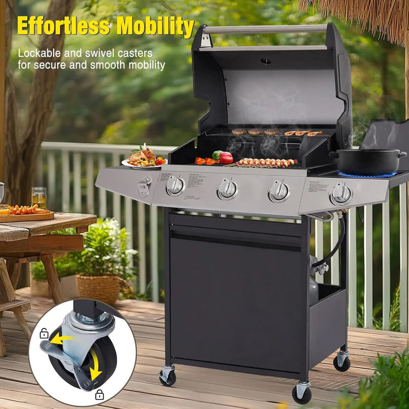 Unovivy 3-Burner Propane Gas Grill with Side Burner, Portable BBQ Grills with Oil Tray and Built-in Thermometer for Outdoor Barbecue, Camping, Patio, Backyard, 39,650 BTU by GreenHaven Gardens