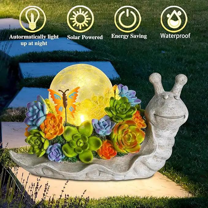 Afirst Solar Garden Snail Statues with Succulent Outdoor Resin Figurine Solar Lights Statue Decorations for Lawn, Patio, Balcony, Yard Ornament by GreenHaven Gardens