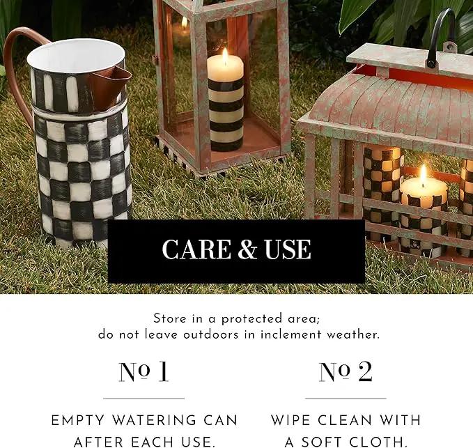 MACKENZIE-CHILDS Watering Can, Outdoor Galvanized Watering Can, Black-and-White Check It Out by GreenHaven Gardens